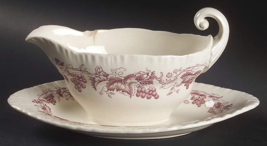 Old Vine Purple Gravy Boat with Attached Underplate by Wedgwood-1