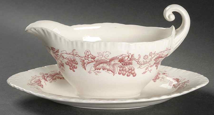 Old Vine Crimson Gravy Boat with Attached Underplate by Wedgwood-1