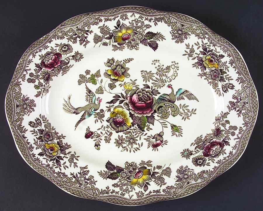 Oriental Pheasant Brown Multicolor 14" Oval Serving Platter by Wedgwood-1