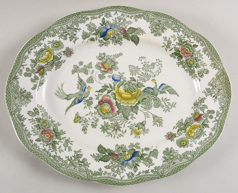 Oriental Pheasant Green 14" Oval Serving Platter by Wedgwood-1