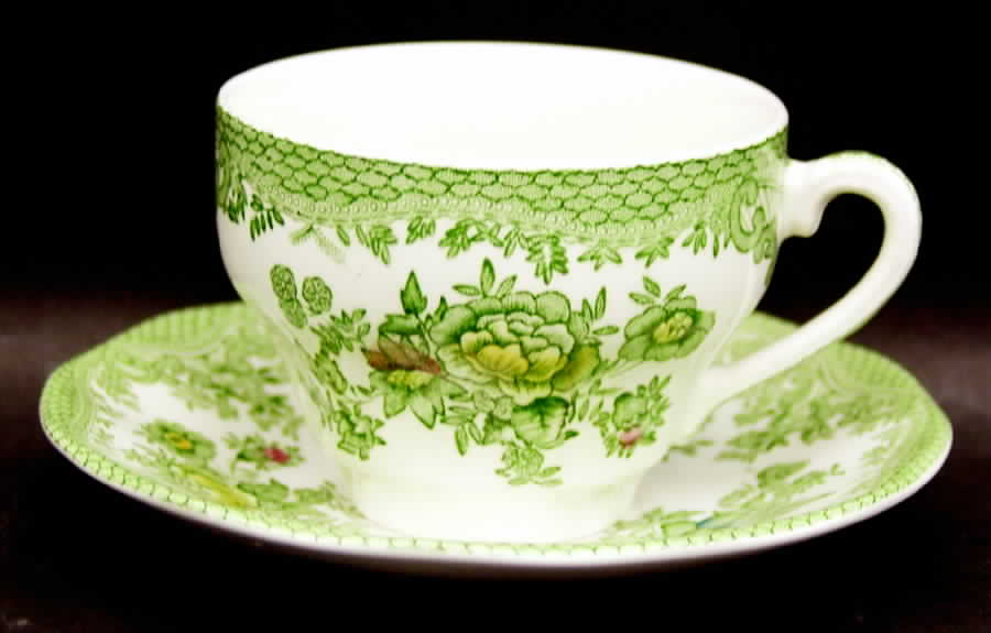 Oriental Pheasant Green Flat Cup & Saucer Set by Wedgwood-1
