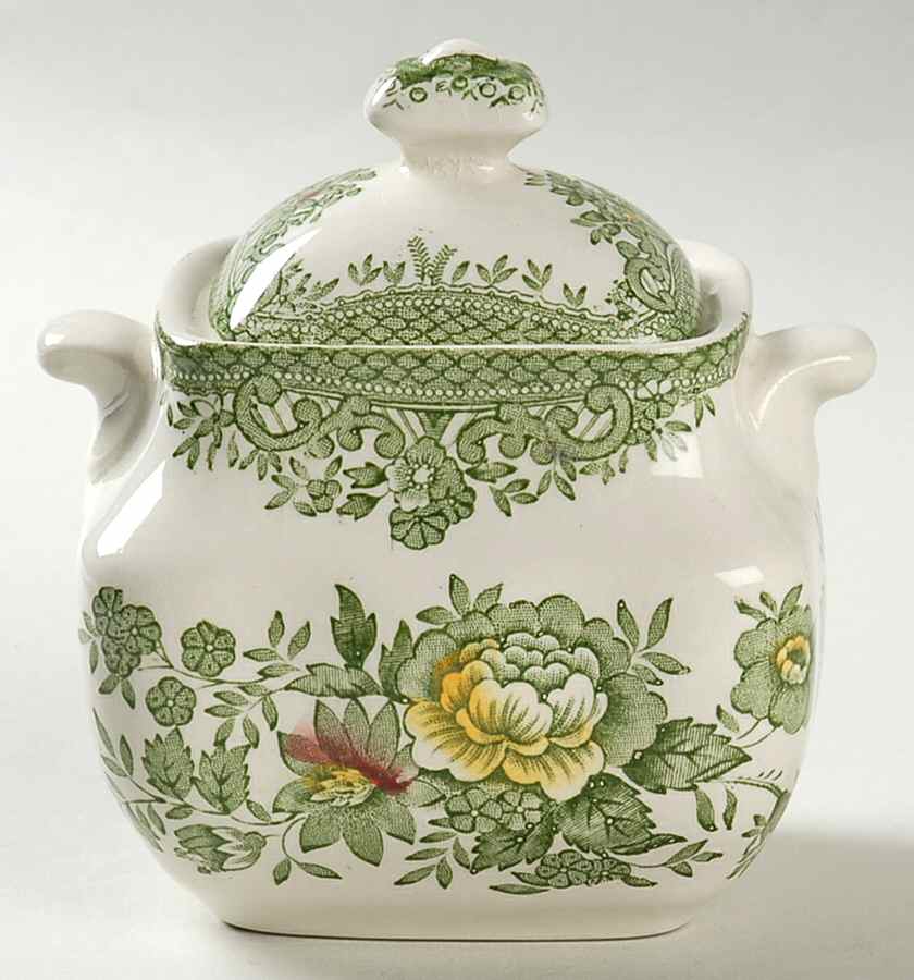 Oriental Pheasant Green Sugar Bowl & Lid by Wedgwood-1