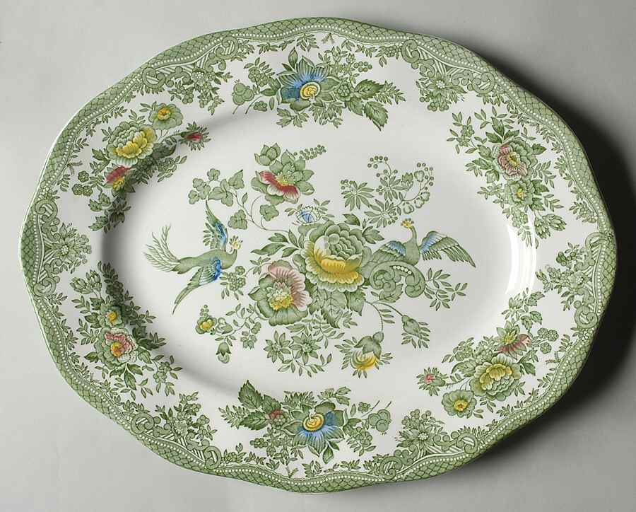 Oriental Pheasant Green 13" Oval Serving Platter by Wedgwood-1