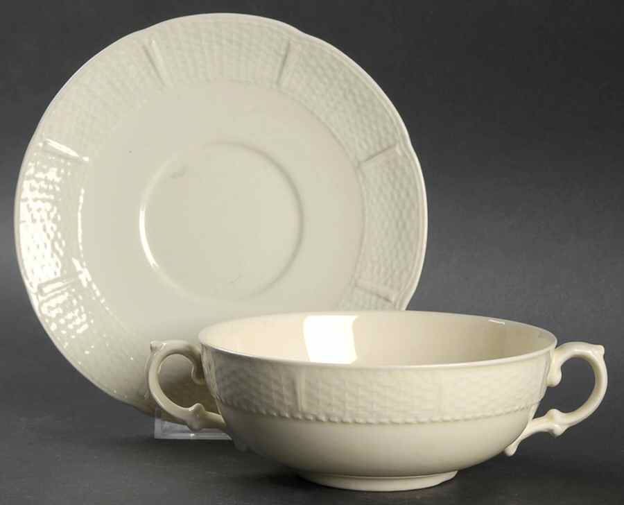 Osier Flat Cream Soup Bowl & Saucer Set by Wedgwood-1