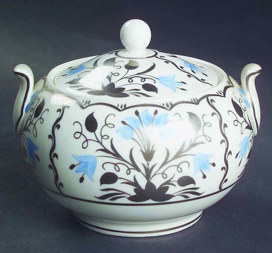 Papyrus Blue and Silver 146 Shape Sugar Bowl & Lid by Wedgwood-1