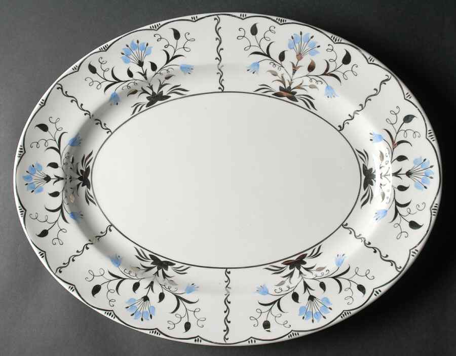 Papyrus Blue and Silver 17" Oval Serving Platter by Wedgwood-1