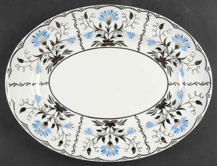 Papyrus Blue and Silver 13" Oval Serving Platter by Wedgwood-1