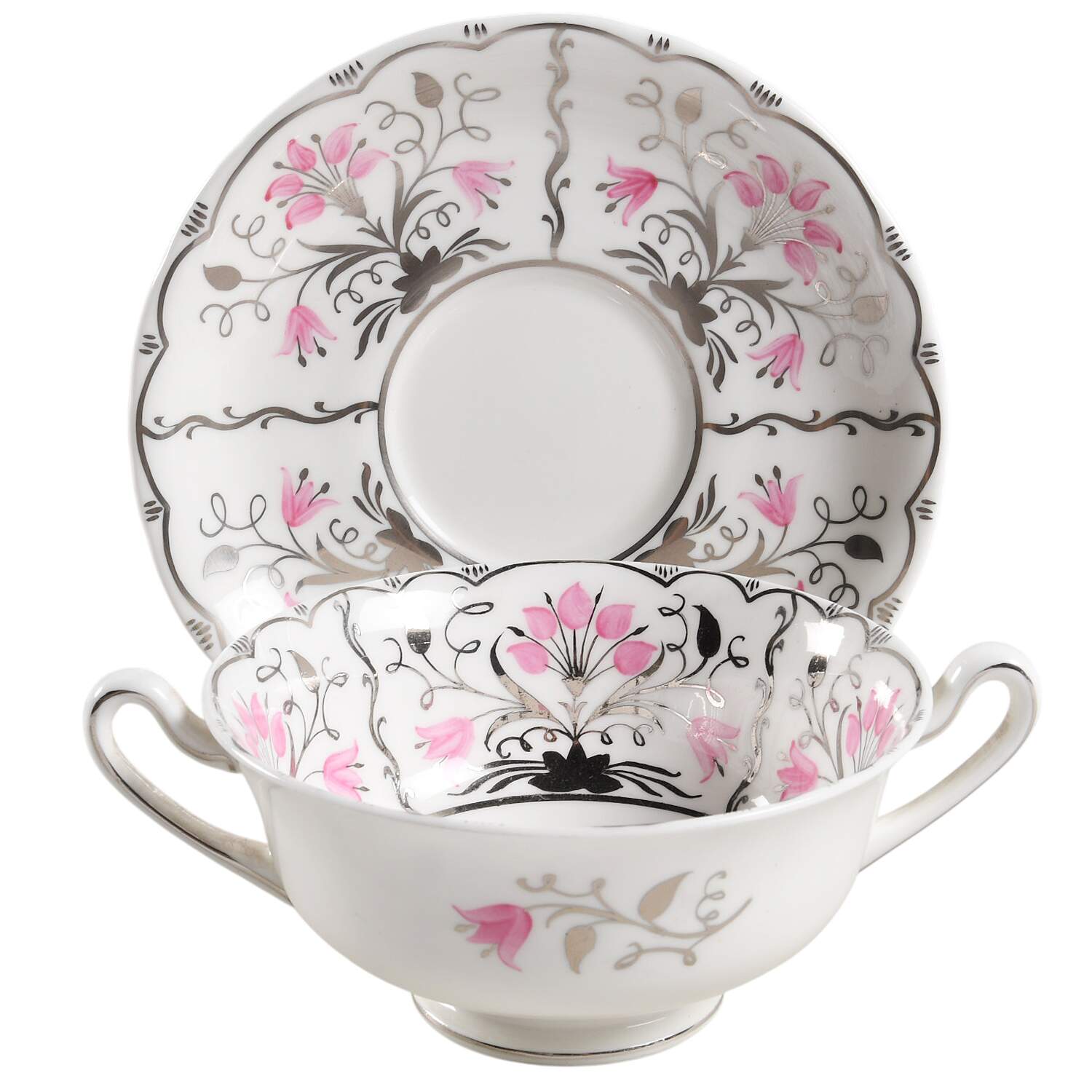 Papyrus Pink Flat Cream Soup Bowl & Saucer Set by Wedgwood-1
