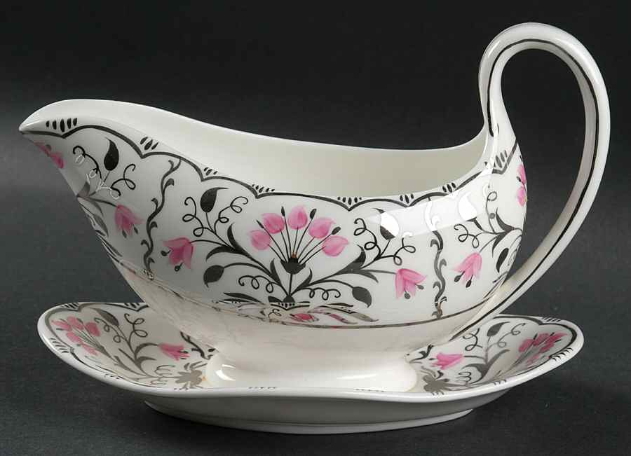 Papyrus Pink Gravy Boat with Attached Underplate by Wedgwood-1