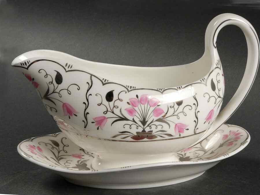 Papyrus Pink Gravy Boat with Attached Underplate by Wedgwood-1