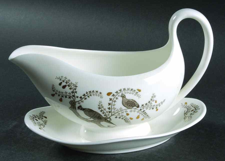 Partridge In A Pear Tree Gravy Boat with Attached Underplate by Wedgwood-1