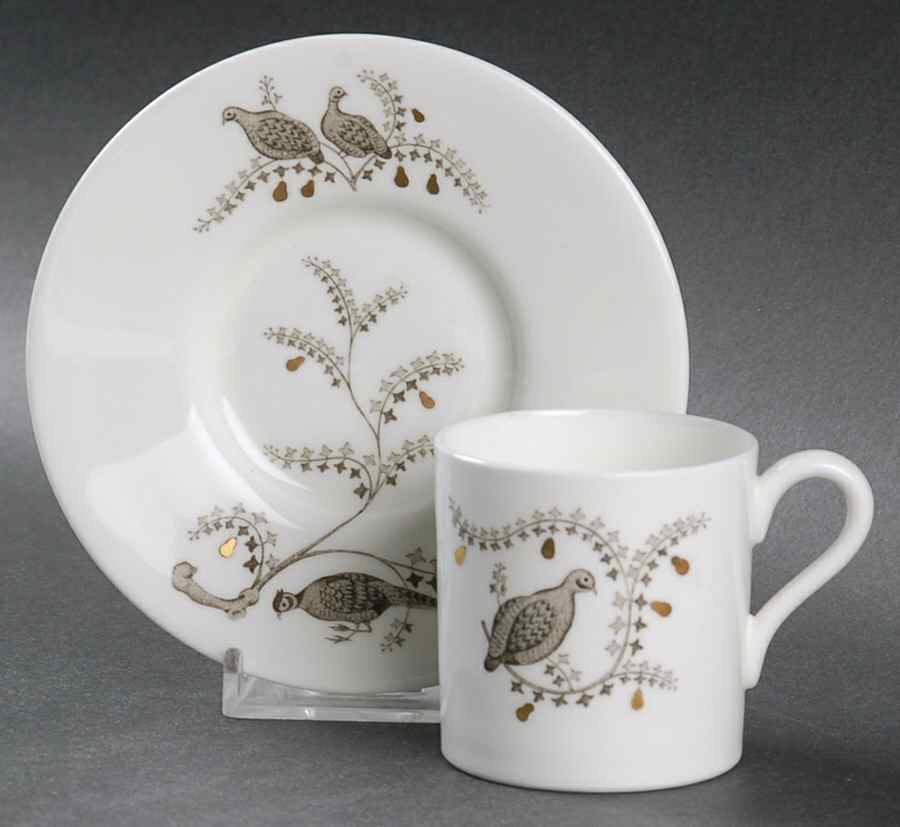 Partridge In A Pear Tree Bond Shape Demitasse Cup and Saucer Set by Wedgwood-1