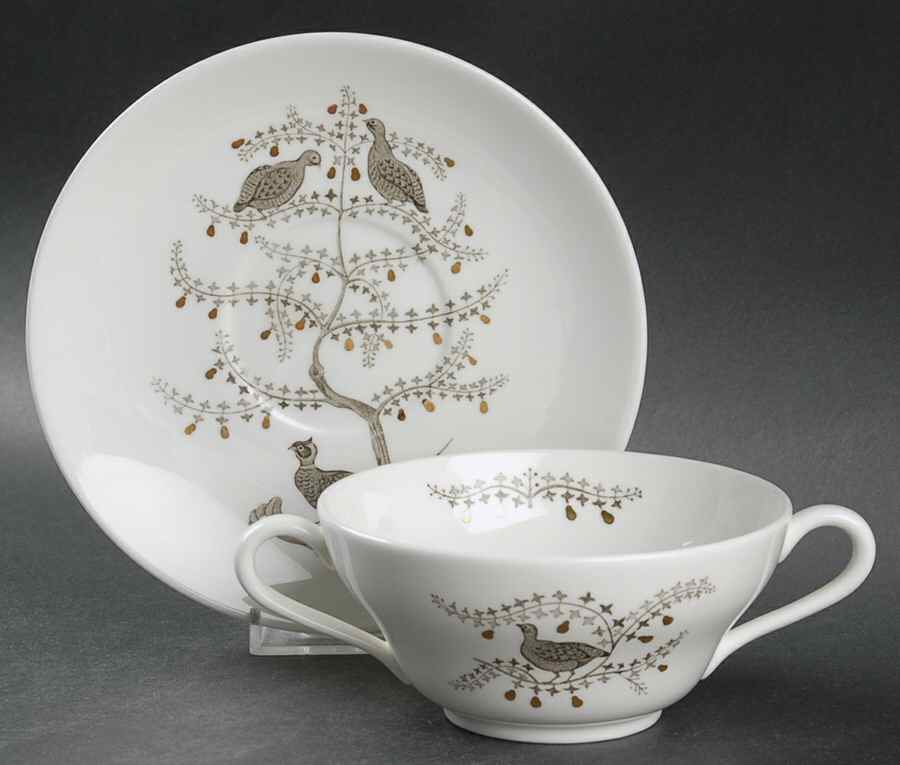 Partridge In A Pear Tree Footed Cream Soup Bowl & Saucer Set by Wedgwood-1