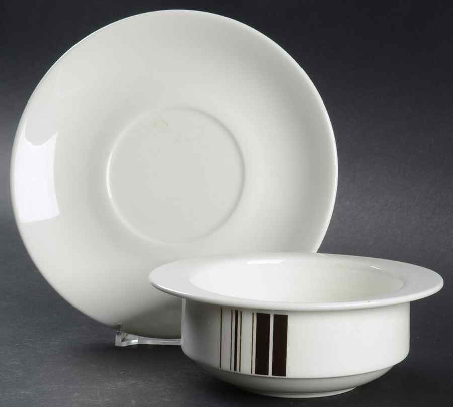 Parallels Flat Cream Soup Bowl & Saucer Set by Wedgwood-1
