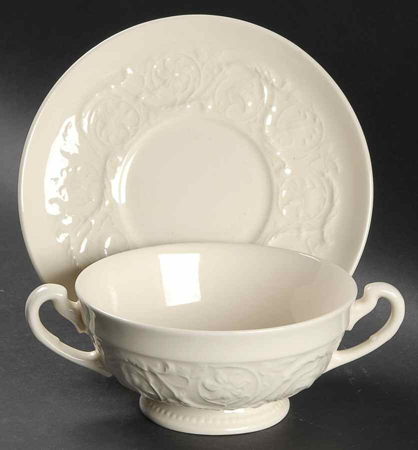 Patrician (Old, 1927-1986) Footed Cream Soup Bowl & Saucer Set by Wedgwood-1