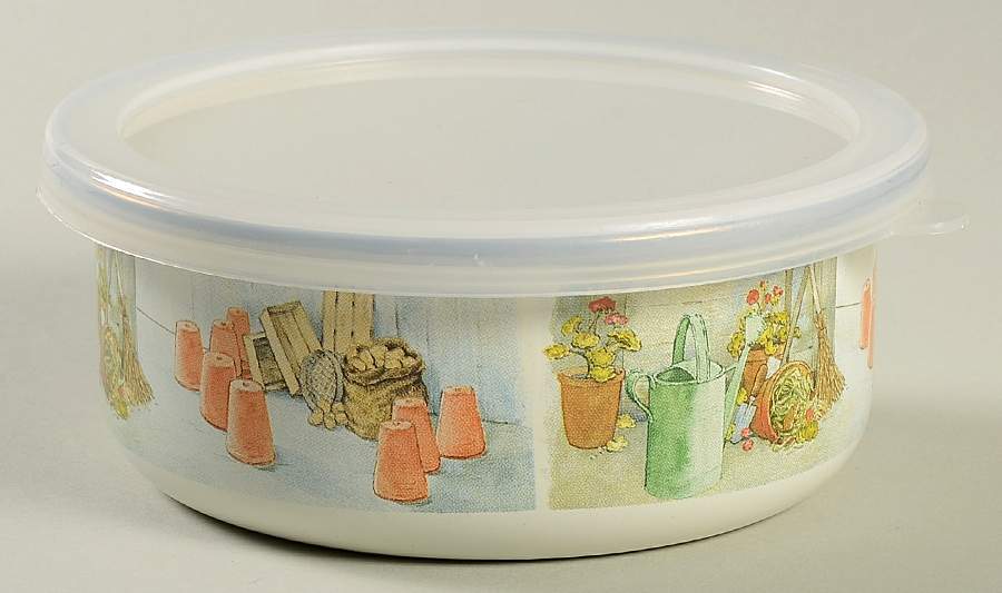 Peter Rabbit Enamel Child's Bowl & Plastic Lid by Golden Rabbit Enamelware-1