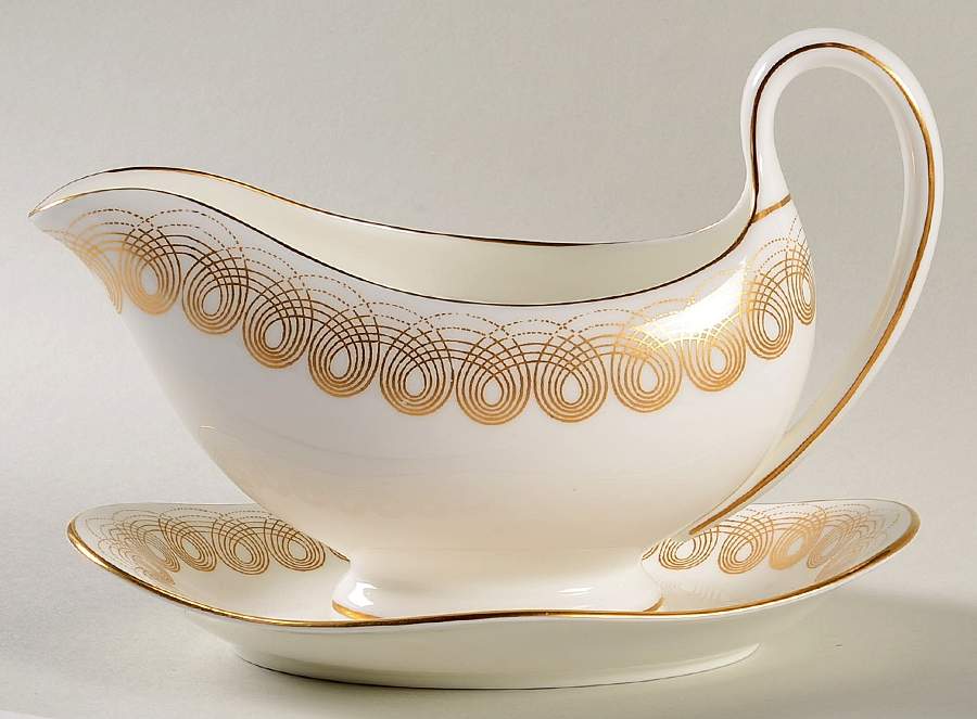 Persephone Gold Gravy Boat with Attached Underplate by Wedgwood-1