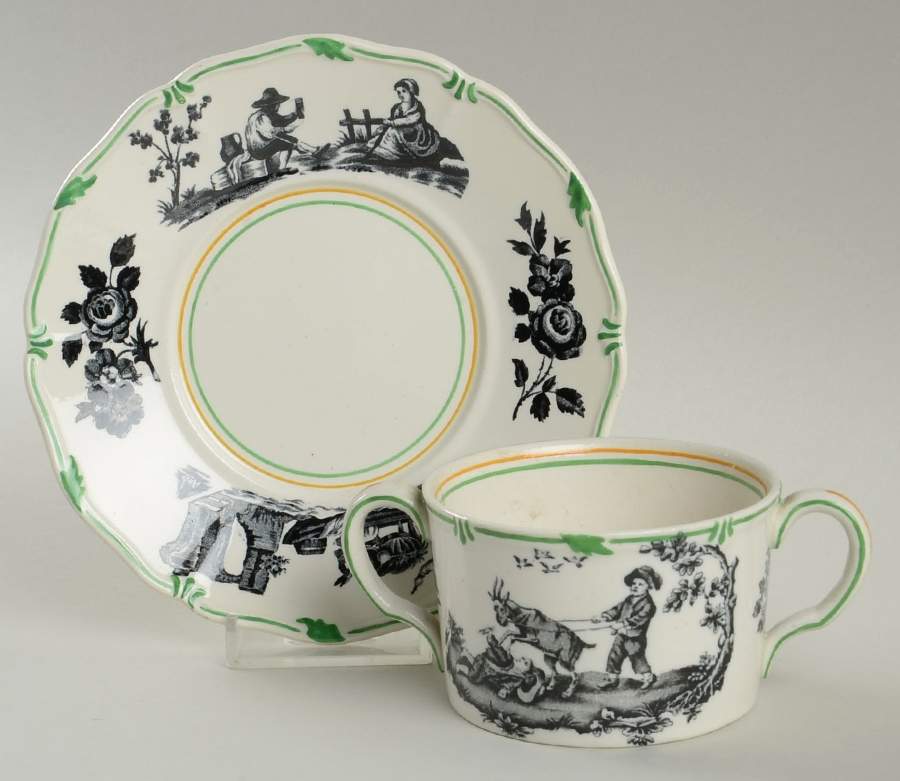 Personages Black (Green Trim) Flat Bouillon Cup & Saucer by Wedgwood-1