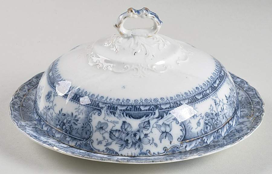 Phoebe Blue (Gold Accents, Gold Trim) Round Covered Butter by Wedgwood-1