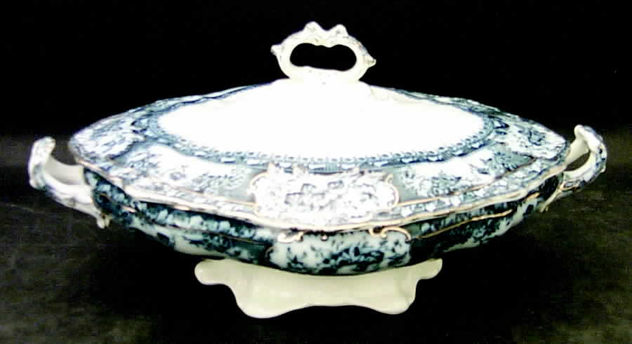 Phoebe Blue (Gold Accents, Gold Trim) Oval Covered Vegetable by Wedgwood-1