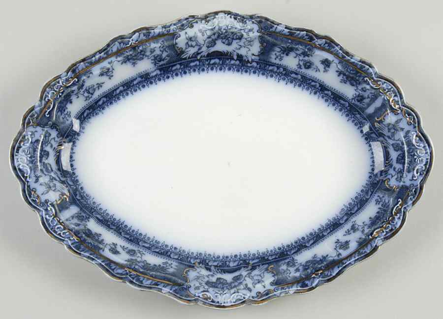 Phoebe Blue (Gold Accents, Gold Trim) 12" Oval Serving Platter by Wedgwood-1