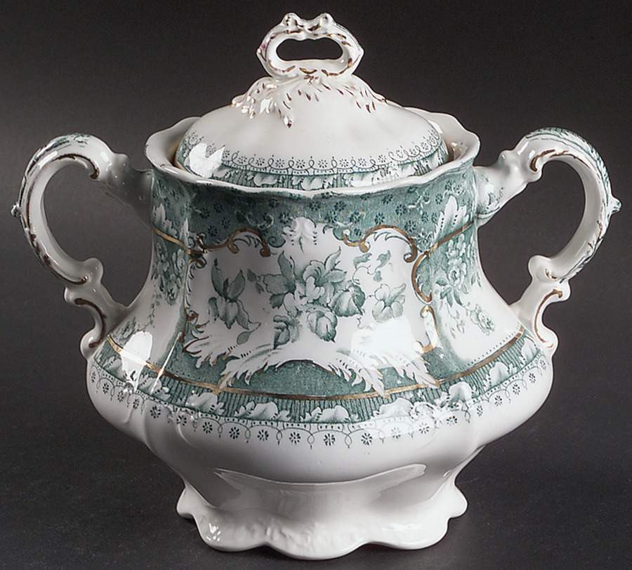 Phoebe Blue Green (Gold Accents, No Trim) Oversize Sugar Bowl & Lid by Wedgwood-1