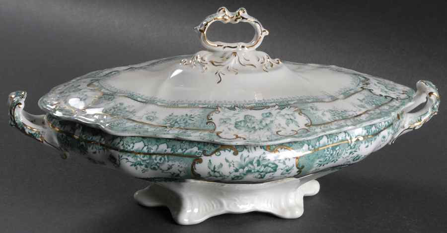 Phoebe Blue Green (Gold Accents, No Trim) Oval Covered Vegetable by Wedgwood-1