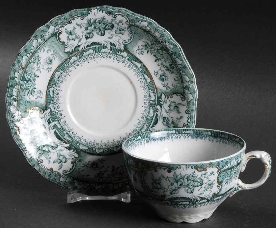 Phoebe Blue Green (Gold Accents, No Trim) Flat Cup & Saucer Set by Wedgwood-1