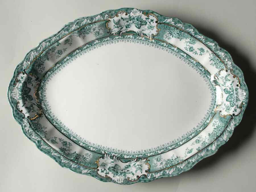 Phoebe Blue Green (Gold Accents, No Trim) 14" Oval Serving Platter by Wedgwood-1