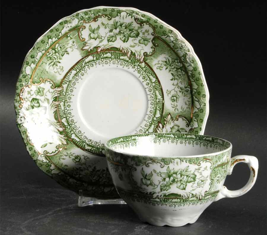 Phoebe Green (Gold Accents, No Trim) Flat Cup & Saucer Set by Wedgwood-1