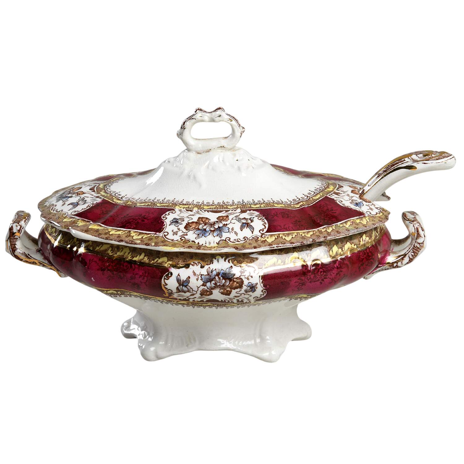 Phoebe Multicolor (Maroon Panels) Sauce Boat & Lid with Ladle by Wedgwood-1