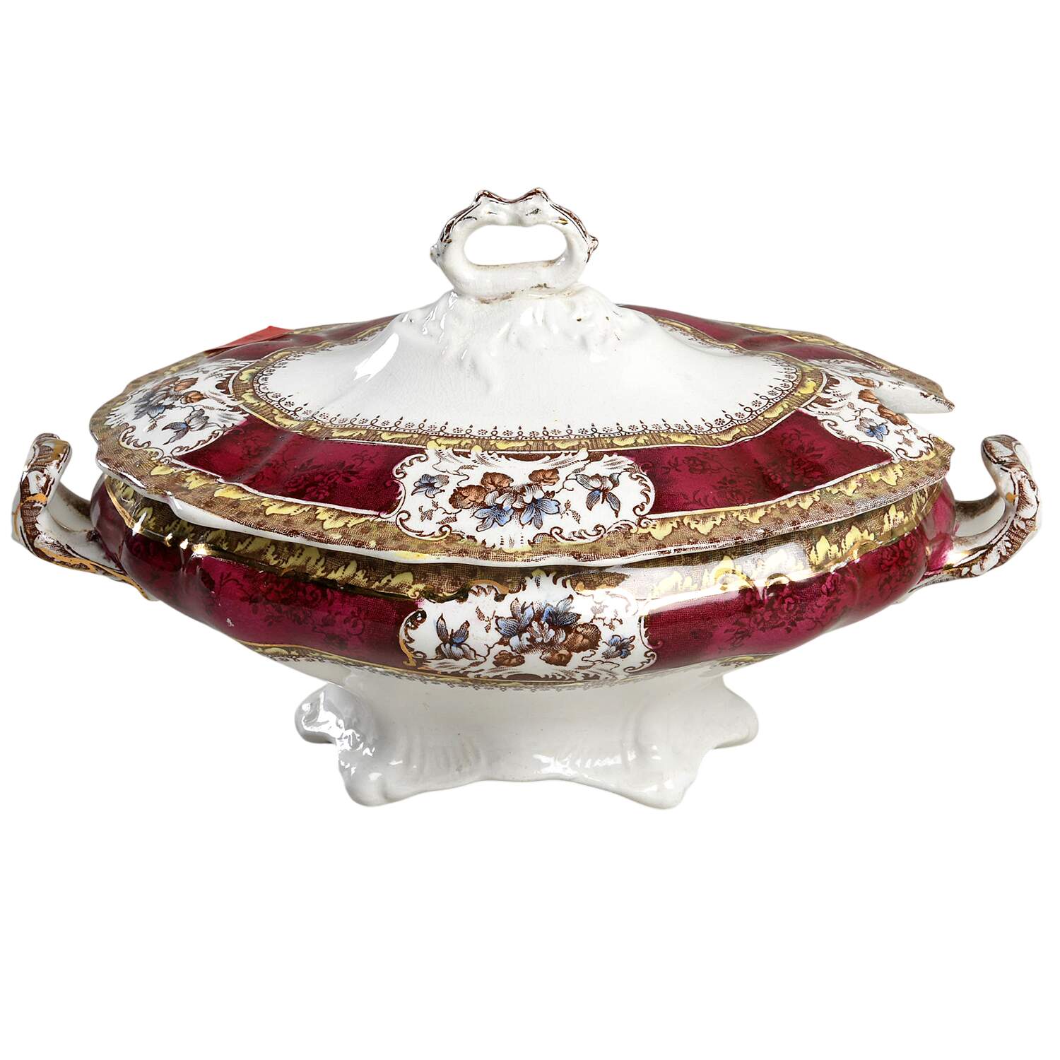 Phoebe Multicolor (Maroon Panels) Sauce Boat & Lid by Wedgwood-1