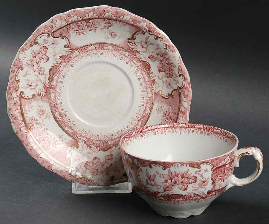 Phoebe Pink (Gold Accents, No Trim) Flat Cup & Saucer Set by Wedgwood-1
