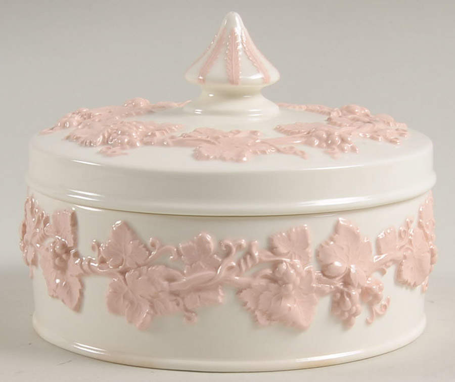 Pink On Cream Color (Plain edge) Candy Box & Lid by Wedgwood-1