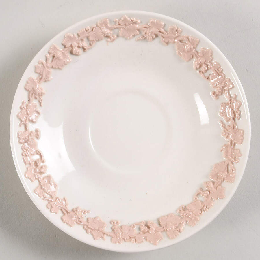 Pink On Cream Color (Plain edge) Saucer for Footed Cup by Wedgwood-1