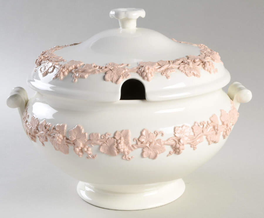 Pink On Cream Color (Plain edge) Tureen &  Lid by Wedgwood-1