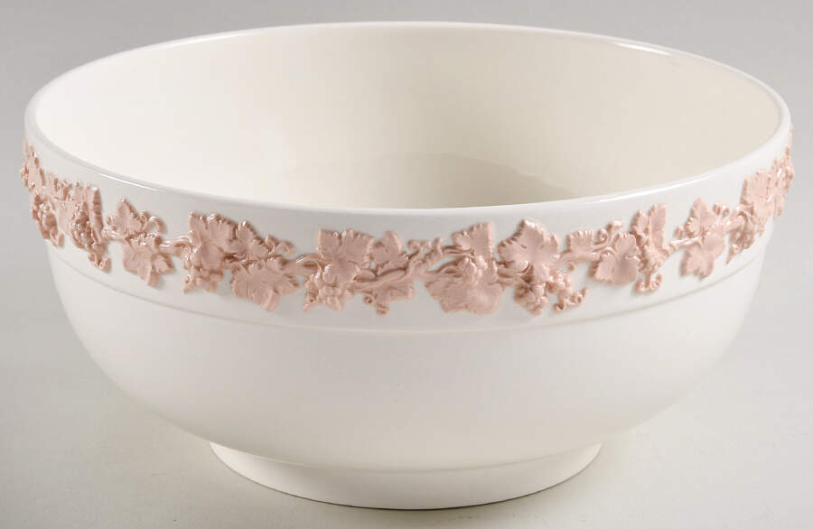 Pink On Cream Color (Plain edge) 9" Salad Serving Bowl by Wedgwood-1