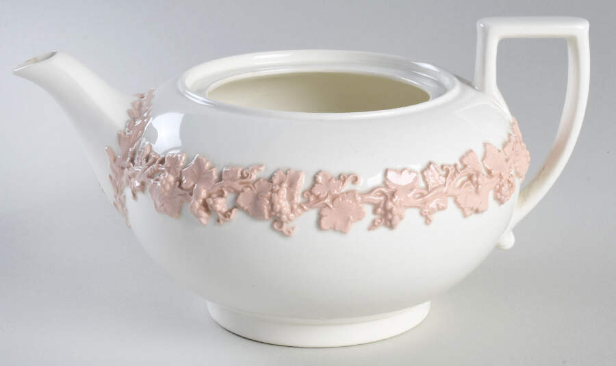 Pink On Cream Color (Plain edge) Teapot No Lid by Wedgwood-1