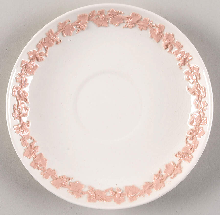 Pink On Cream Color (Plain edge) Saucer for Flat Cream Soup Bowl by Wedgwood-1