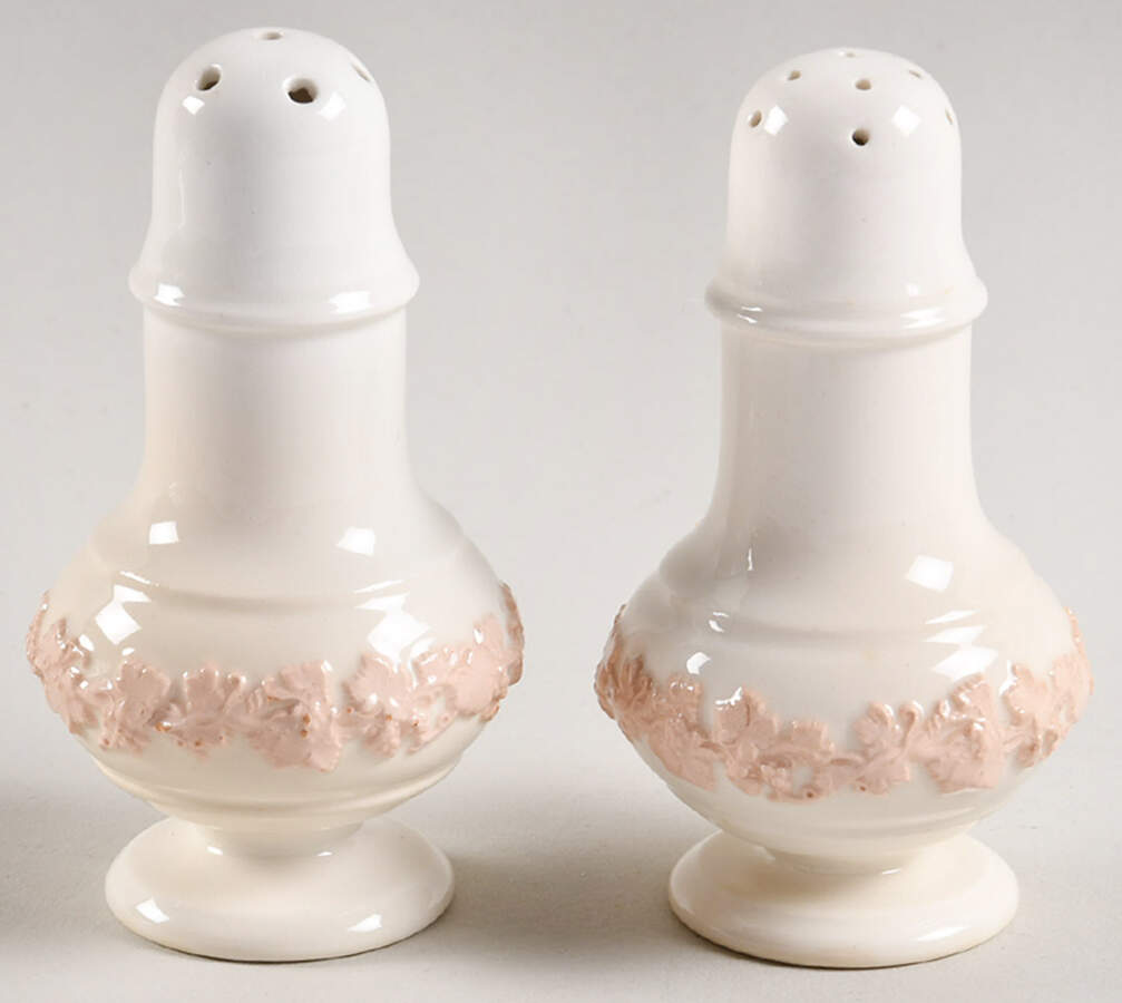 Pink On Cream Color (Plain edge) Salt & Pepper Set by Wedgwood-1