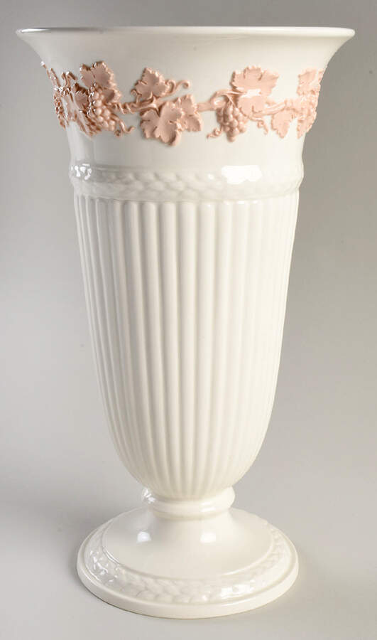 Pink On Cream Color (Plain edge) 13" Vase by Wedgwood-1