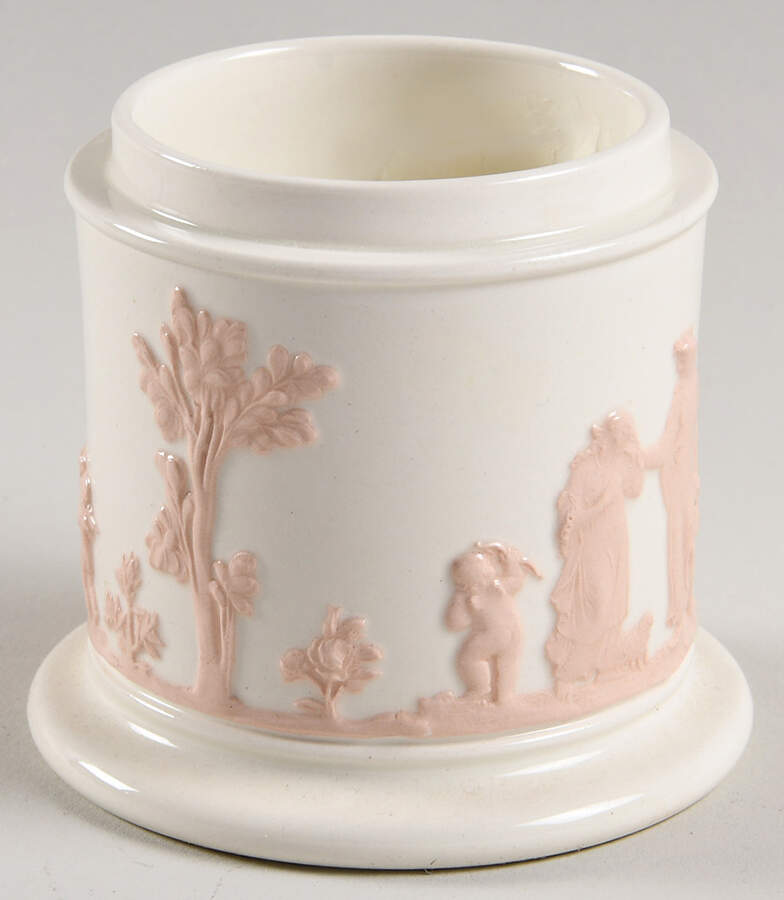 Pink On Cream Color (Plain edge) Olympus Jar No Lid by Wedgwood-1