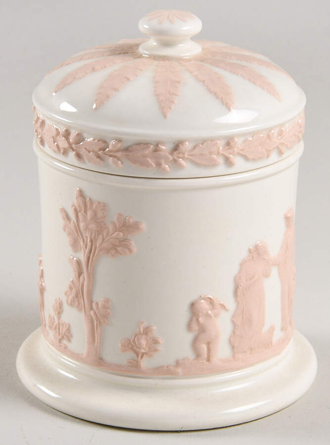 Pink On Cream Color (Plain edge) Olympus Jar & Lid by Wedgwood-1