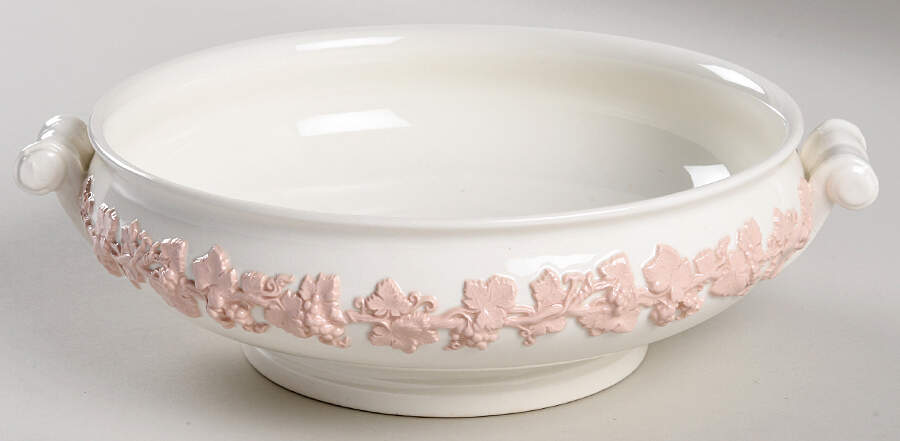 Pink On Cream Color (Plain edge) Round Vegetable No Lid by Wedgwood-1