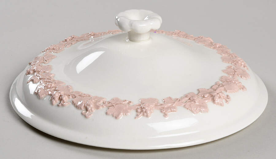 Pink On Cream Color (Plain edge) Lid for Round Vegetable by Wedgwood-1