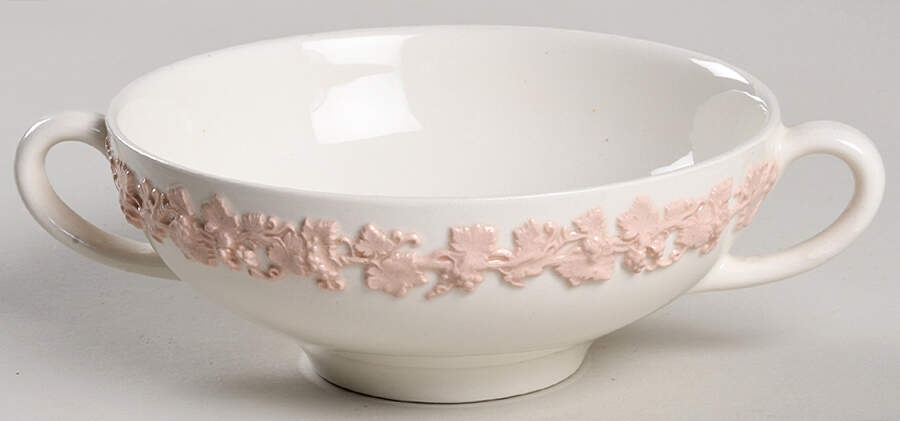 Pink On Cream Color (Plain edge) Flat Cream Soup Bowl by Wedgwood-1