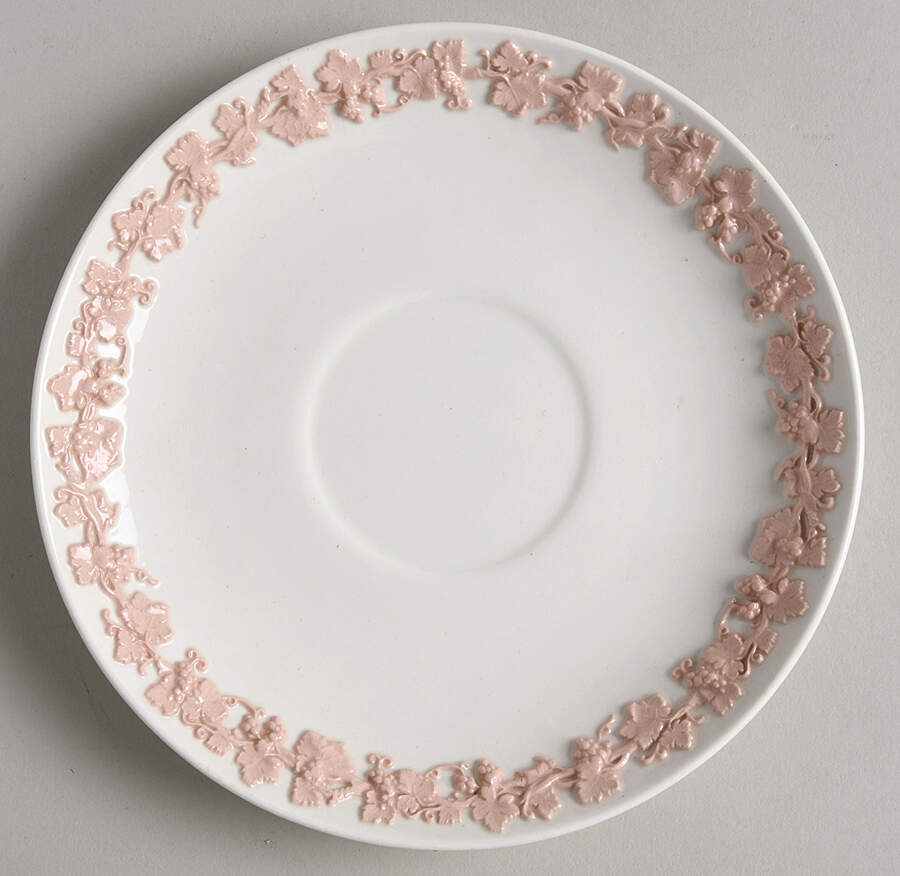 Pink On Cream Color (Plain edge) Saucer for Cream Soup Bowl by Wedgwood-1