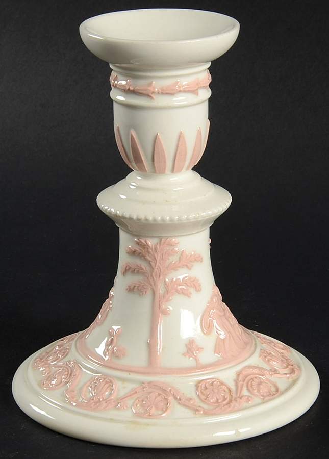 Pink On Cream Color (Plain edge) 5" Candlestick by Wedgwood-1