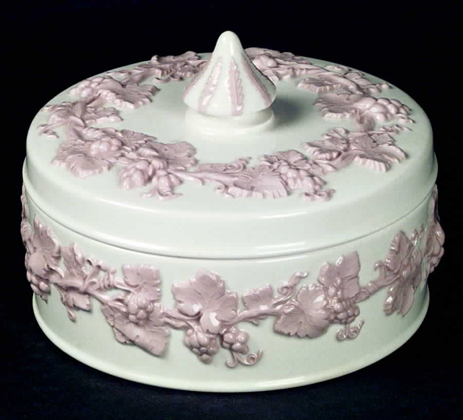 Pink On Cream Color (Plain edge) Large Spiked Knob Box by Wedgwood-1