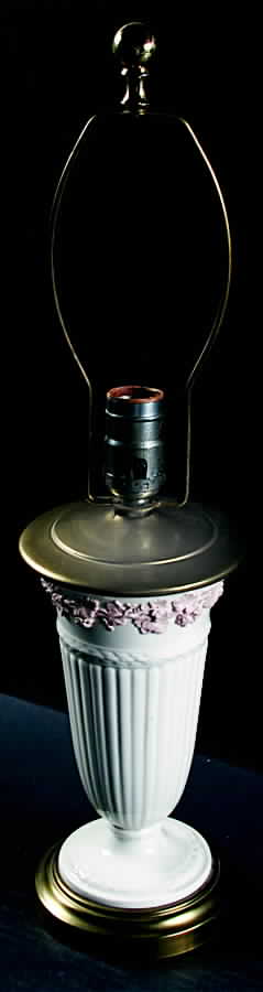Pink On Cream Color (Plain edge) Electric Lamp No Shade by Wedgwood-1